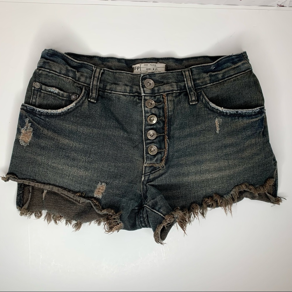 Free People | Distressed Raw Hem Five Button Fly Jean Shorts